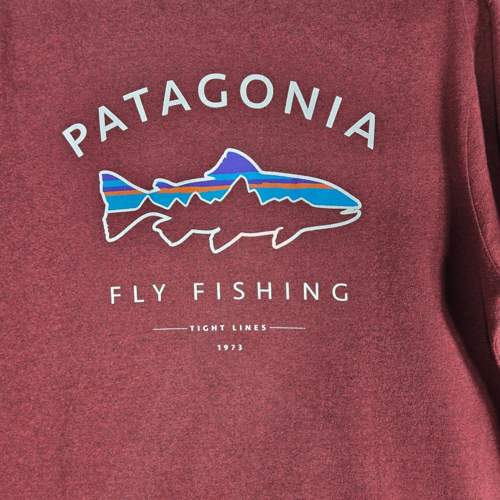 Patagonia Fly Fishing T-Shirt Men Medium Burgundy Responsibili-Tee Trout Graphic - Picture 2 of 12